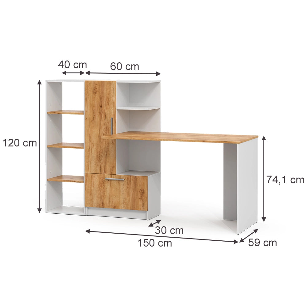 Set scrivania Tomy Bianco/Rovere dorato 150 x 59 cm Set di 2 Vicco