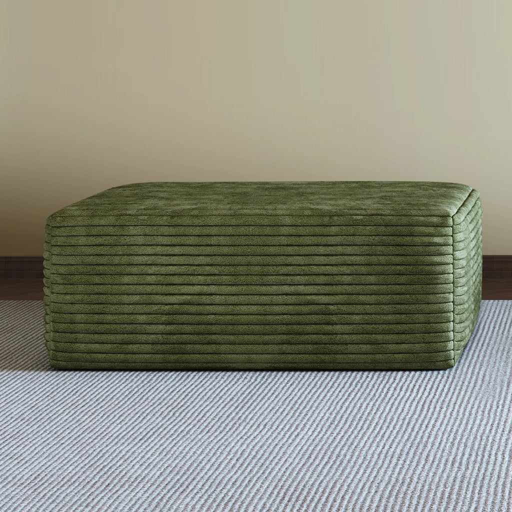 Chaise longue in tessuto con seduta modulare e senza montaggio, tessuto verde