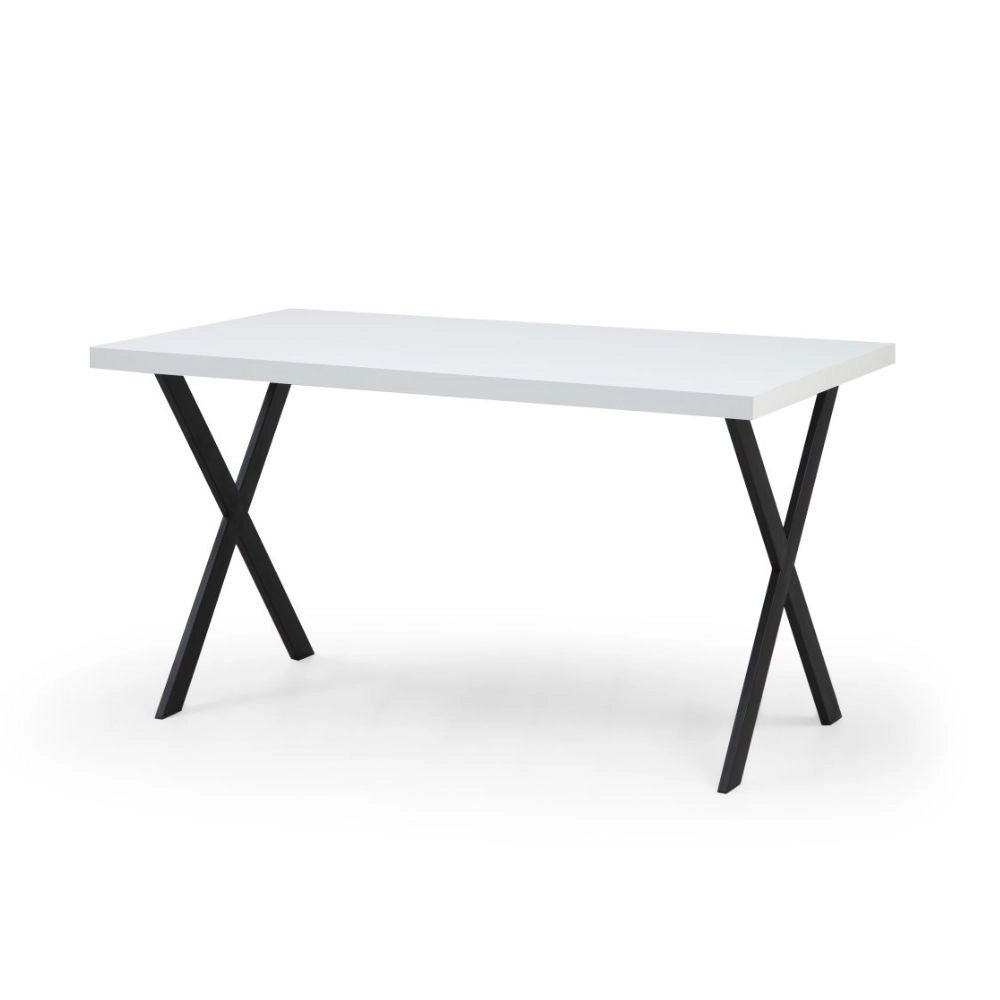 Tavolo fisso Brayn con piano bianco e piedi in ferro nero