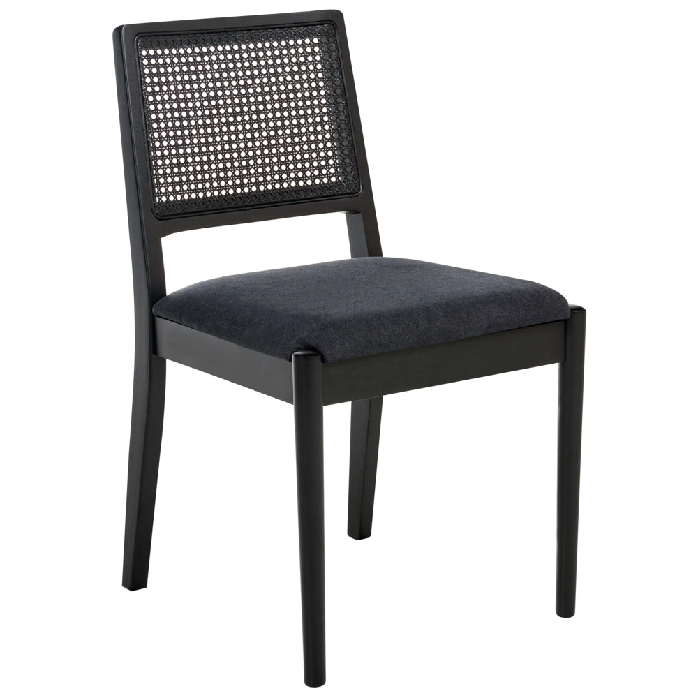 Set di 2 sedie da pranzo Nero Seduta imbottita Poliestere Gomma Legno PE Rattan Telaio Stile Retro Sala da Pranzo