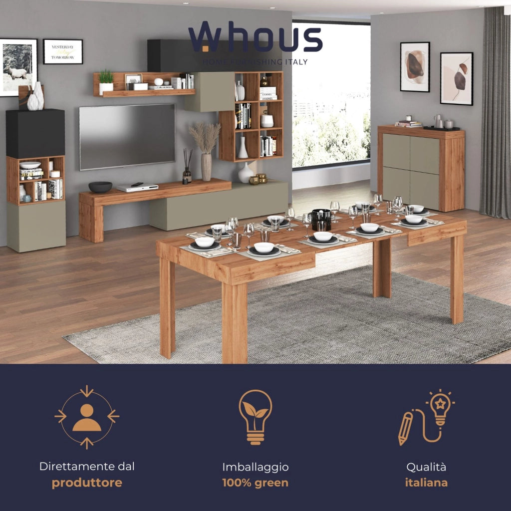 WHOUS Tavolo allungabile Chronos ideale per 120-200 persone colore rovere 120/160/200x80x75 cm
