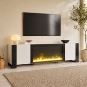 Mobile TV bianco e nero con camino elettrico decorativo 165 cm