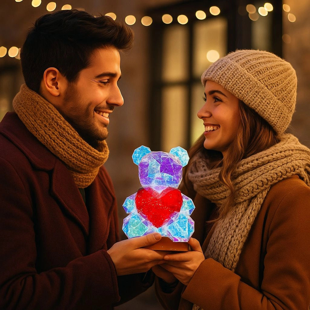Orsetto Luminoso LED Effetto 3D Multicolore con Cuore Rosso, Idea Regalo Romantica per San Valentino, Anniversari, Compleanni e Occasioni Speciali