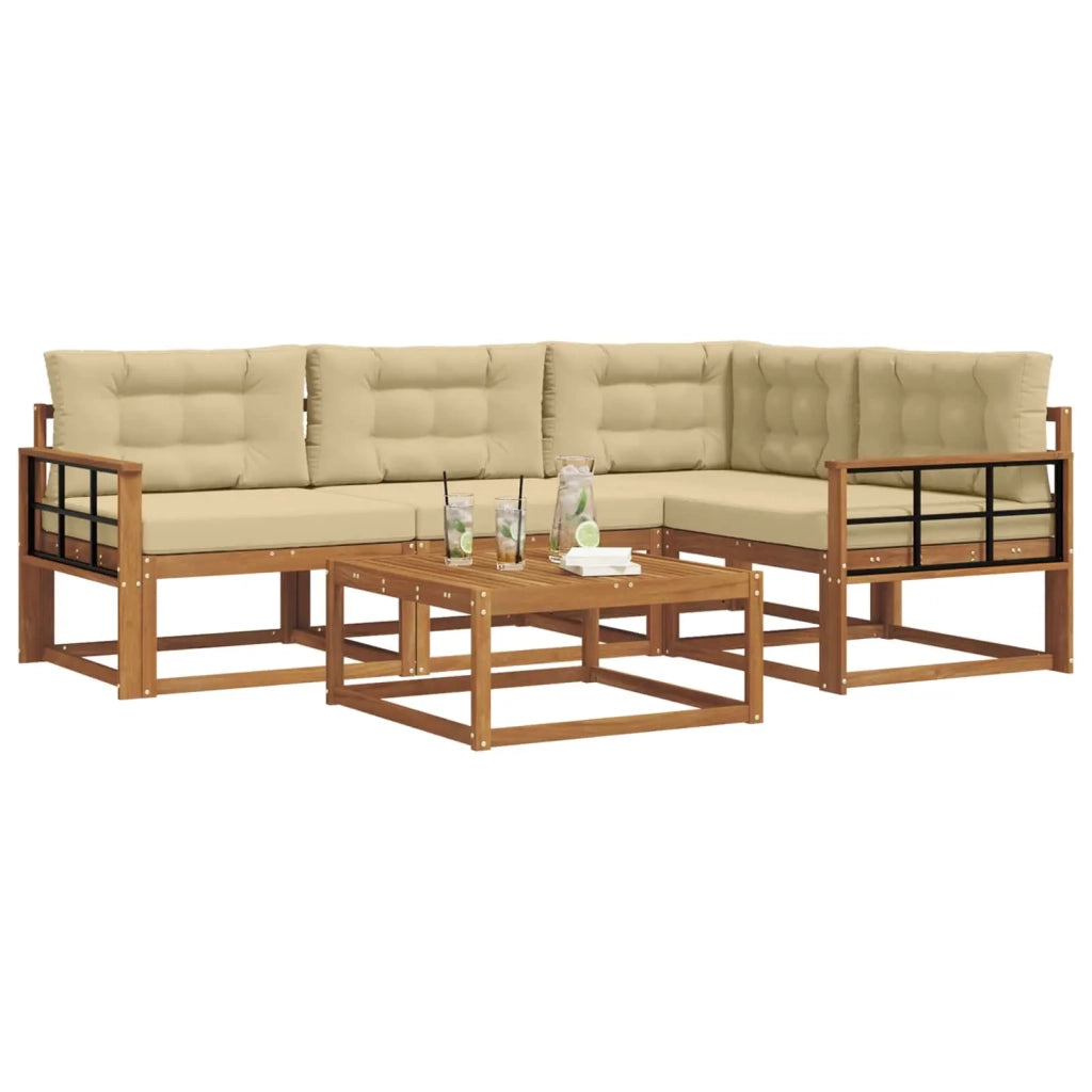 Set di divani da esterno con cuscino 5 pcs Naturale e Beige