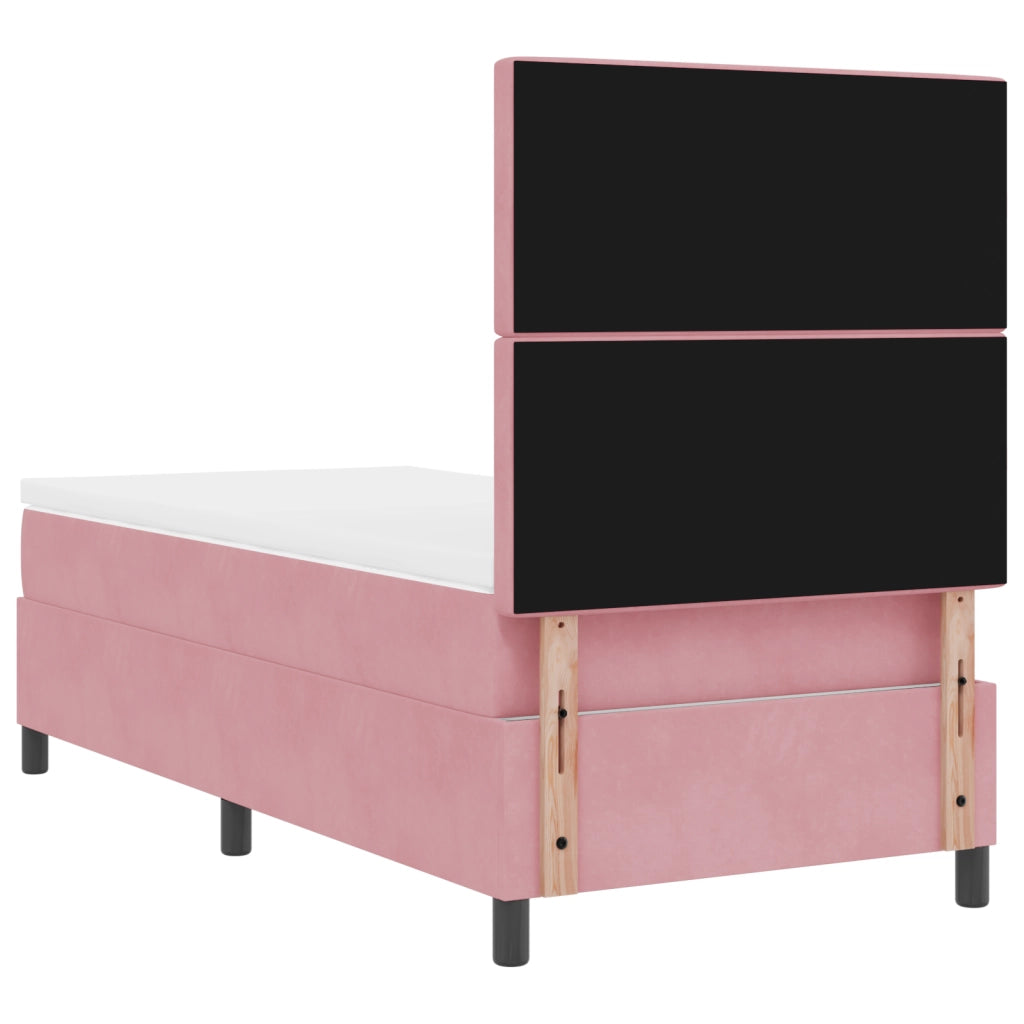 Letto Box Spring con Materasso Rosa Singolo in Velluto