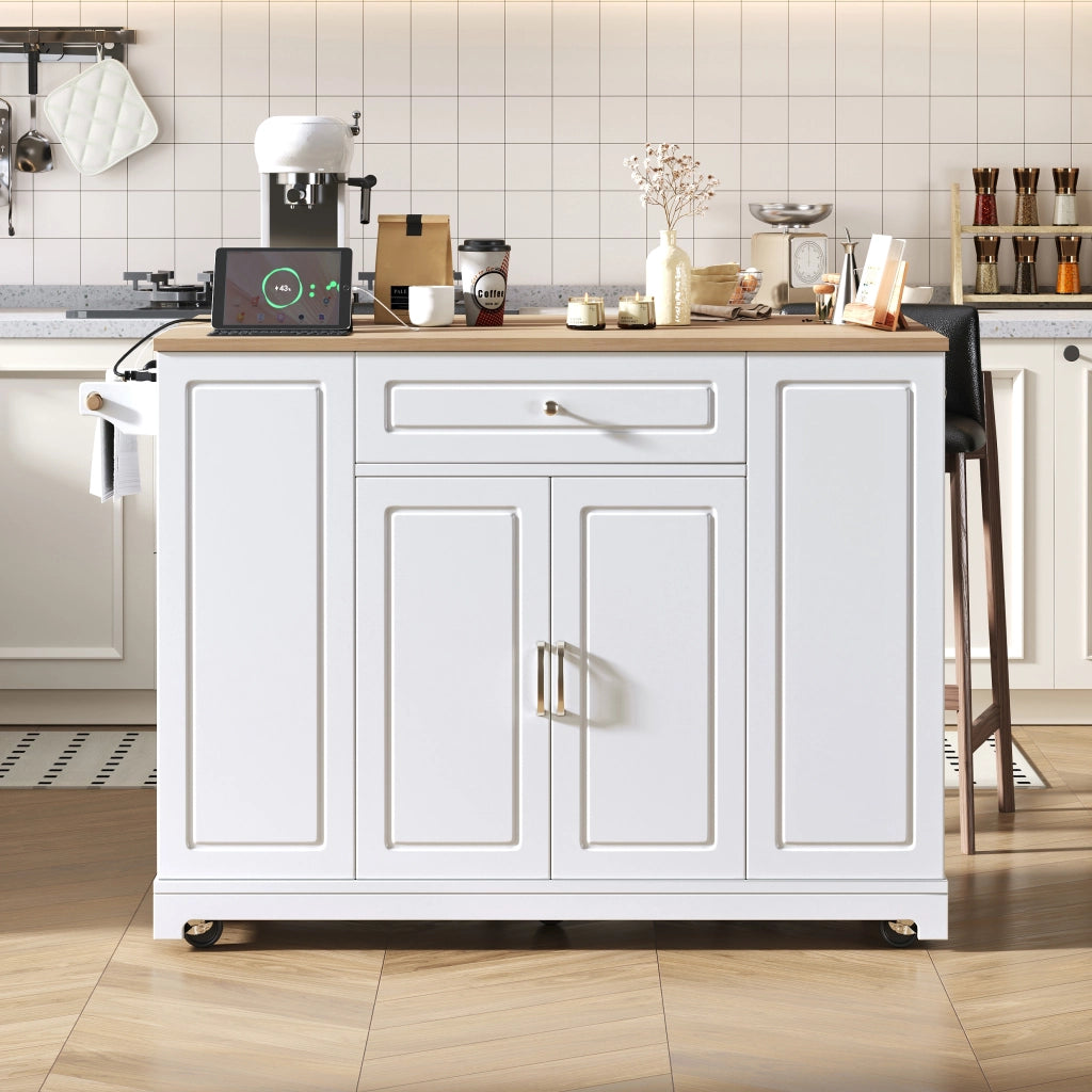 Isola Cucina Mobile con Ruote e Cassetti ¨C MINIMAL ¨C Bianco, Allungabile, Multifunzione