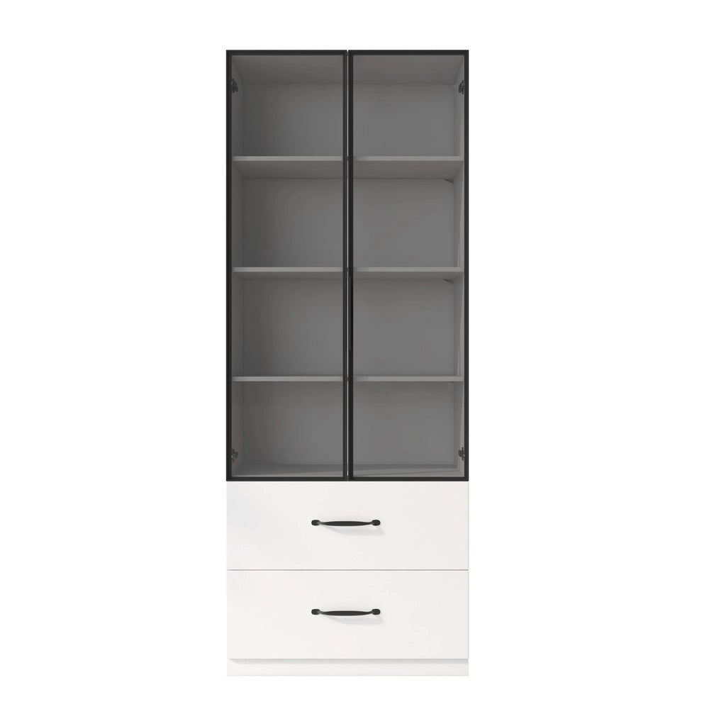 Vetrina LED con Libreria e Cassetti ¨C Xylo ¨C Vetro Temperato, Cornice Alluminio, 60x40x160 cm