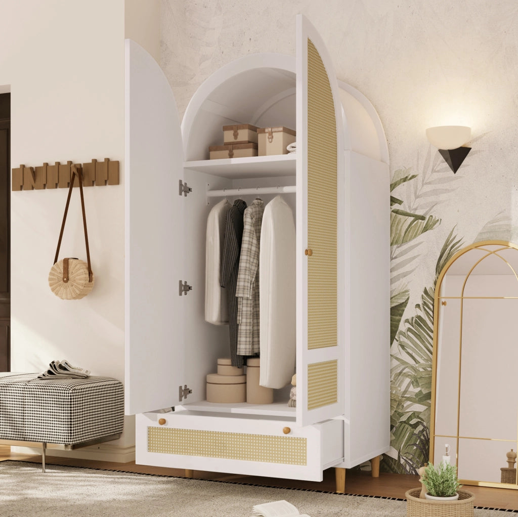 Armadio 80x50x180 cm bianco in MDF, asta appendiabiti e cassetto