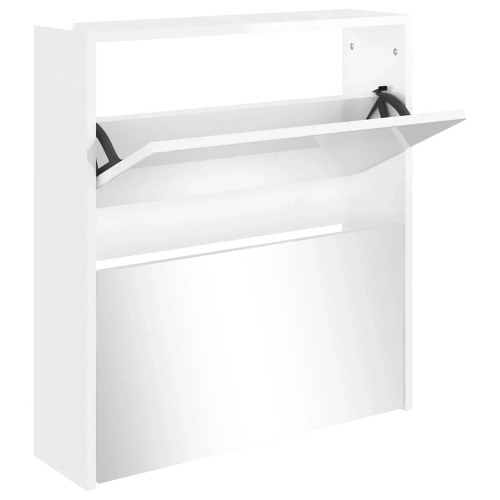 Scarpiera mobile contenitore per scarpe mobile ingresso/corridoio/soggiorno con specchio 2 ripiani finitura lucida 63 x 17 x 67 cm bianco 02_0021880