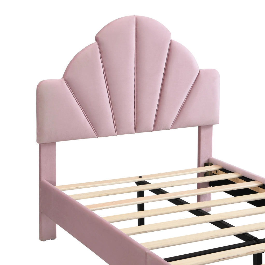 Letto imbottito 90x200 cm con testiera in velluto; panca coordinata e bordi anticolpo rosa