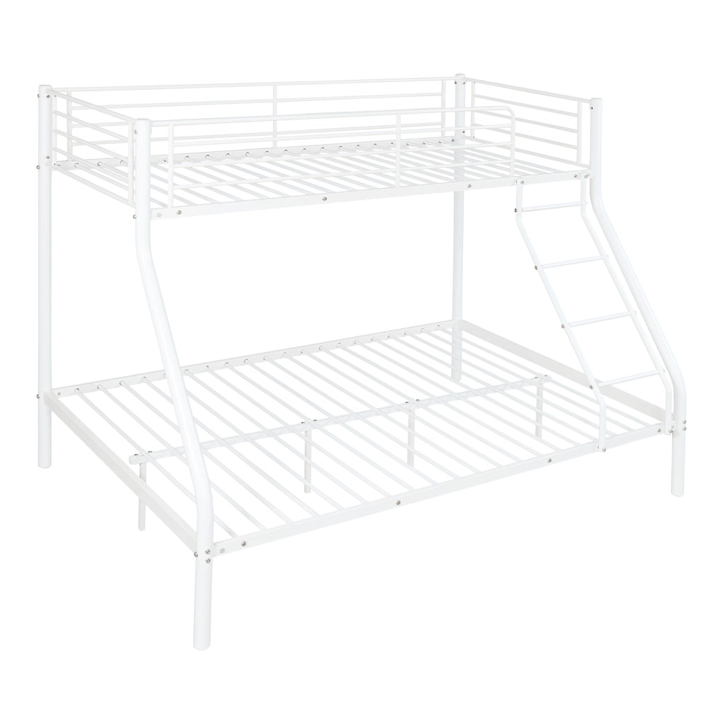 Letto a Castello Sortland a 3 Posti con Barriera Anticaduta e Scaletta 200 x 140/90 cm Metallo - Bianco [neu.haus]