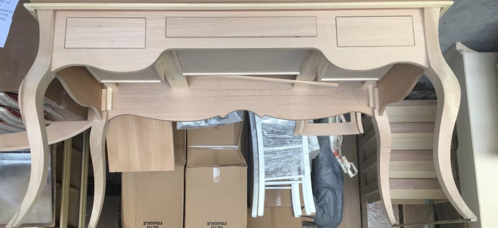 scrivania 3 cassetti sagomata legno grezzo 150x75x80 - Mobili 2G