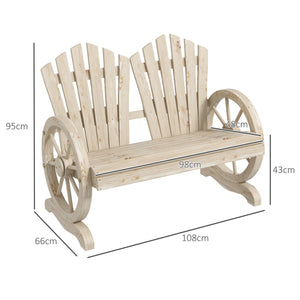 Panchina da Giardino 108x66x95 cm Stile Country con Braccioli a Ruota in Legno Naturale