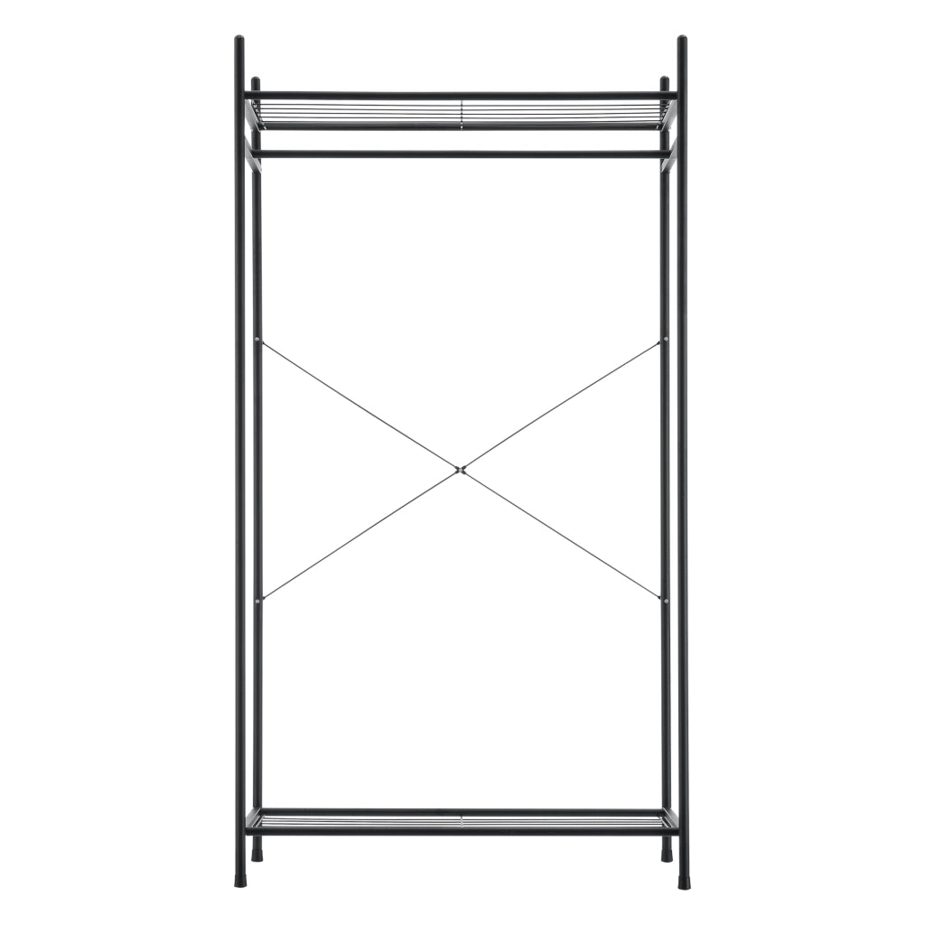 Organizzatore Guardaroba, Scaffalatura con Asta Appendiabiti e 2 Ripiani, Cabina Armadio Senza Ante (AxLaxP) 150 x 80 x 40 cm - Nero, Metallo
