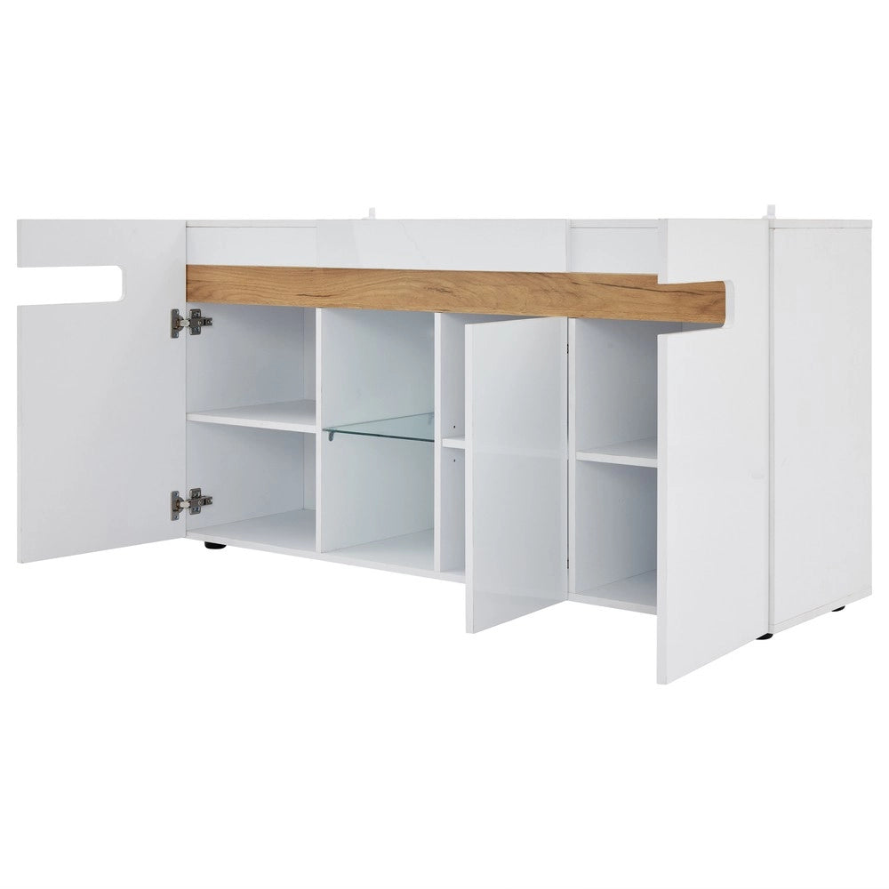 Credenza TV con LED ¨C MINIMAL ¨C Bianco Lucido, Vetro, 140x40x70