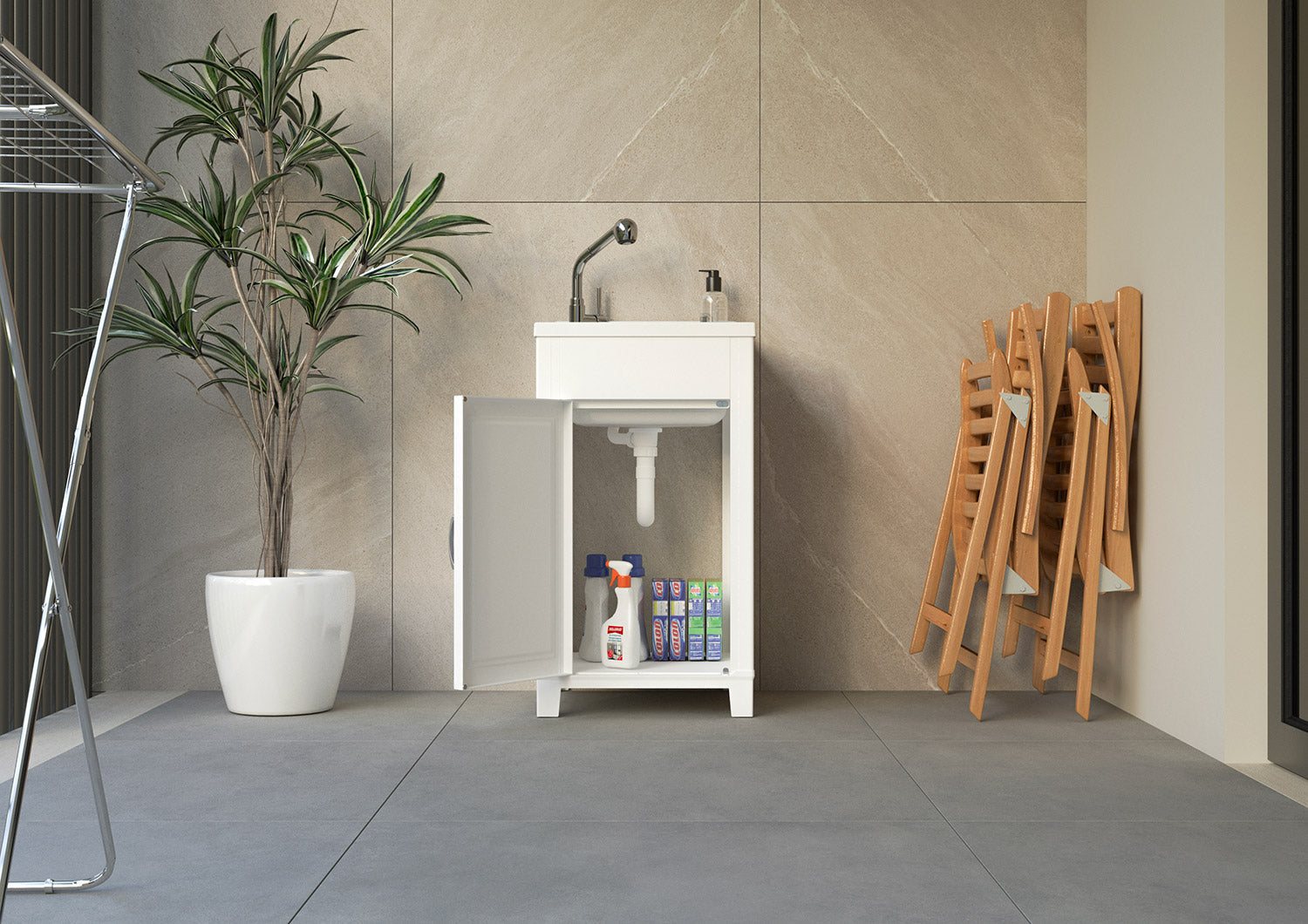 Mobile Lavatoio 45x50x85 cm 1 Anta in Resina Bianco