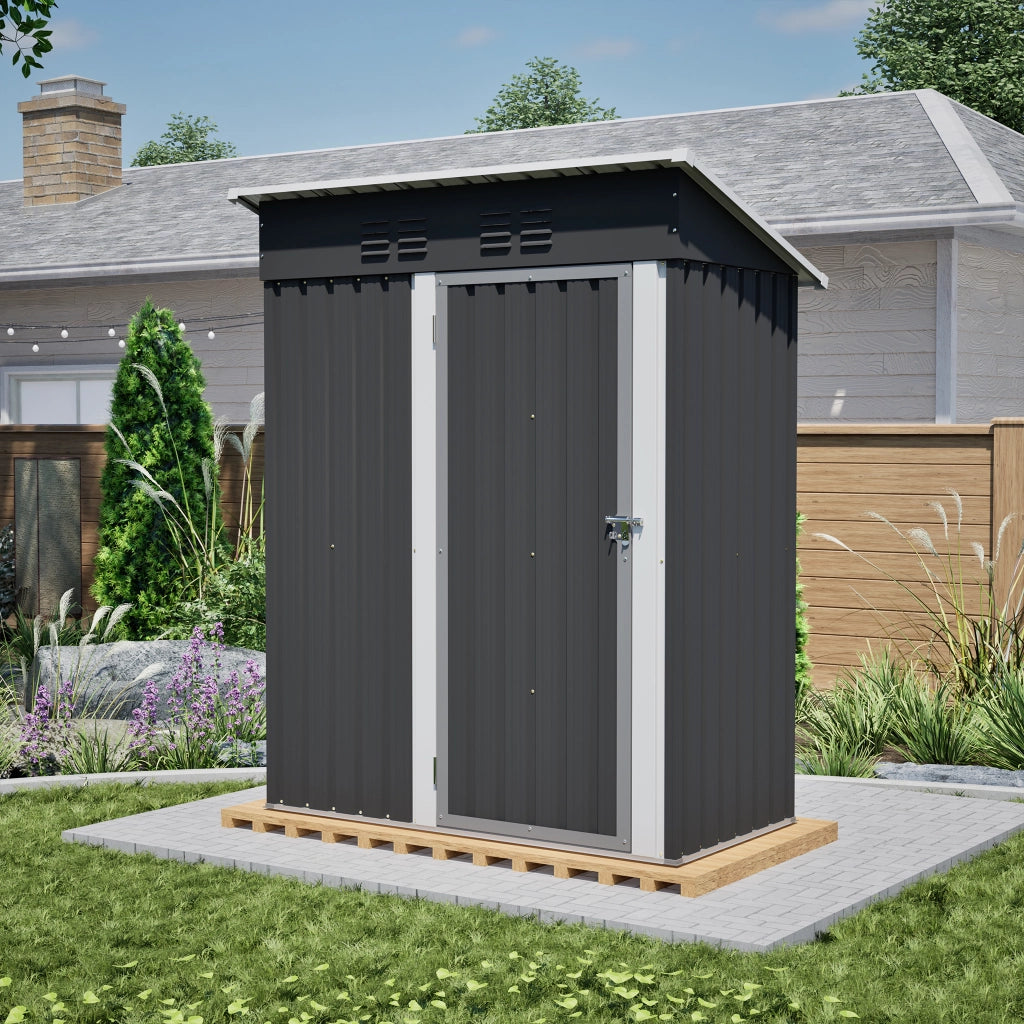 CASETTA Da Giardino 152,2x83,6x182 cm Metallo Nero con Porta Chiudibile