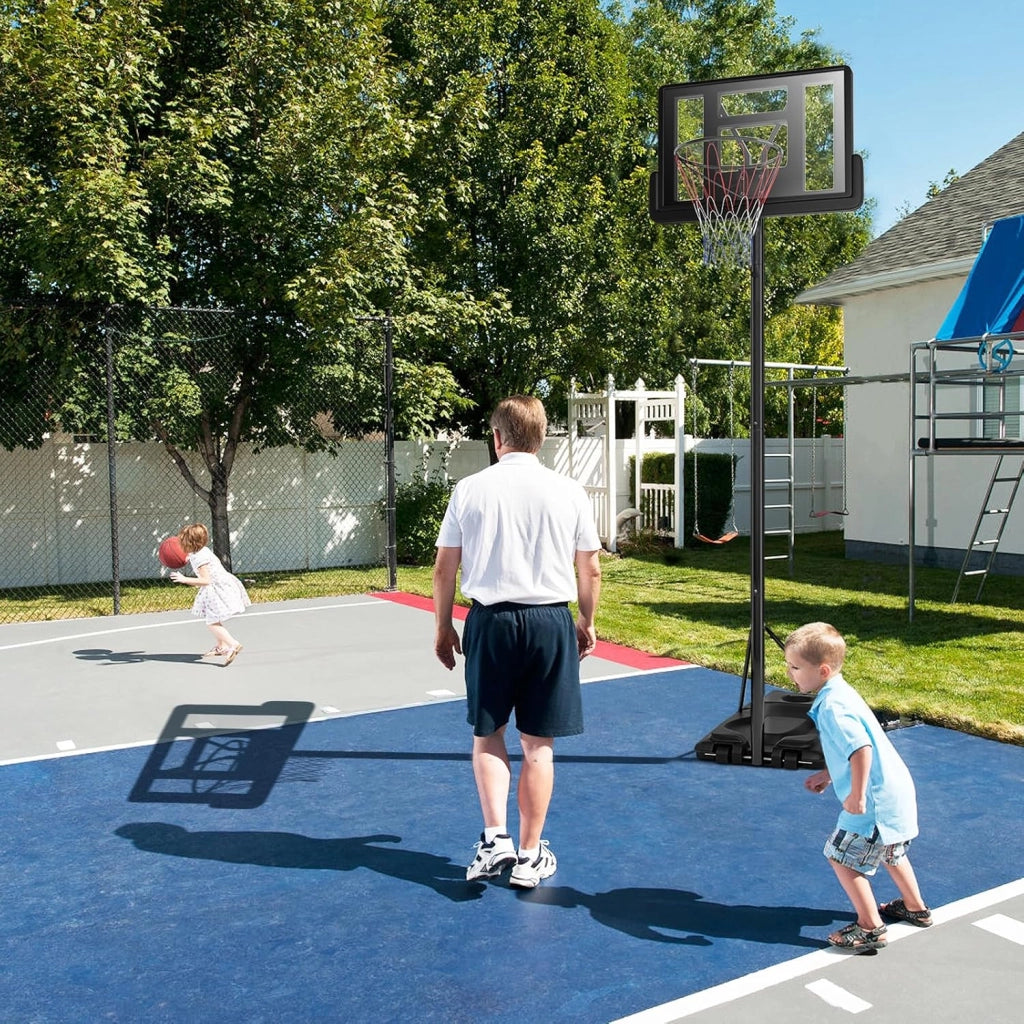 Canestro Basket per Esterno in PE e PVC, 6 Livelli di Altezza Regolabile 180-305 cm, Supporto da Basket Portatile con Ruote, Base, Pallacanestro per Interni, per Bambini e Adulti