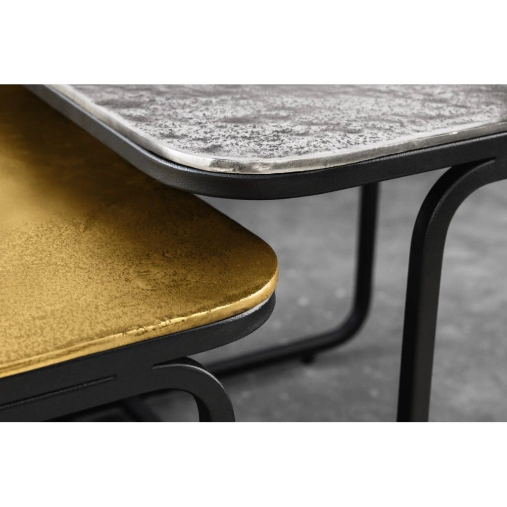 Set di 2 tavolini METRIX quadrati dorati e argentati - Tavolini design impilabili in metallo