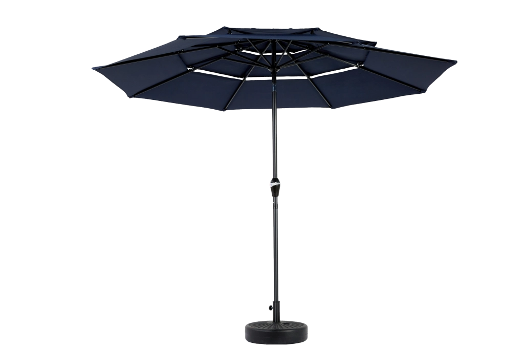 Ombrellone da esterno 10 ft a 3 livelli con inclinazione automatica; blu navy