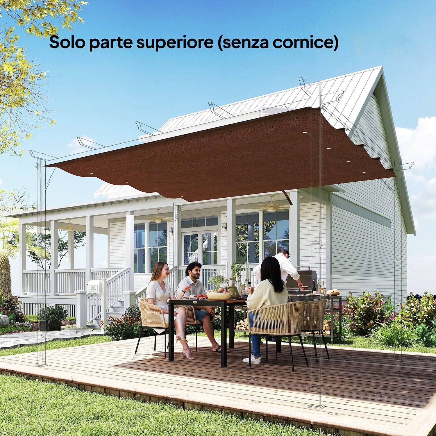 Telo Pergola per Esterni Anti UV 286x245 cm con 8 Fori di Drenaggio in Poliestere Bianco Caffè