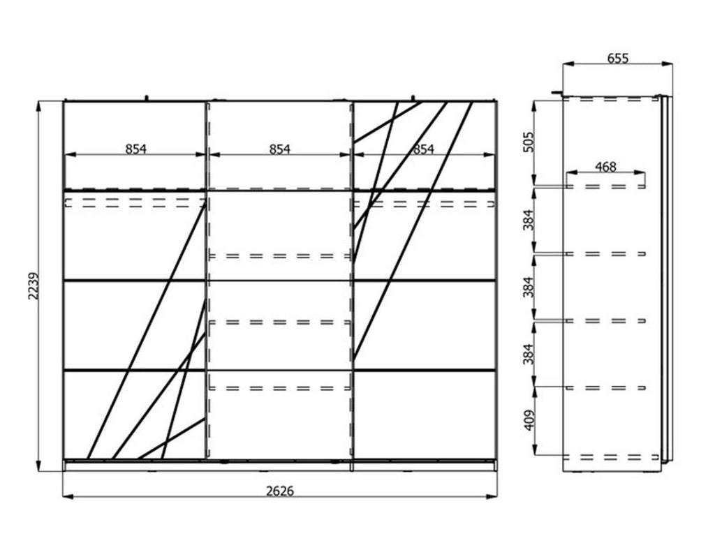 Armadio Camera da Letto Rutino, Guardaroba Grande Appendiabiti, 262.5x224h cm Bianco Opaco