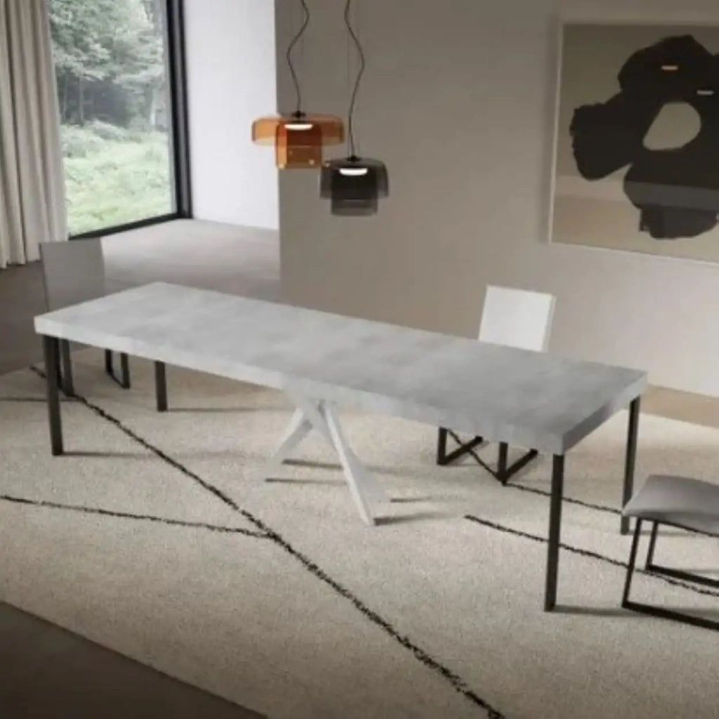 Consolle allungabile 90x40/300 cm Saki Premium cemento gambe bianche