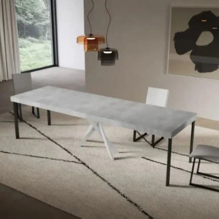 Consolle allungabile 90x40/300 cm Saki Premium cemento gambe bianche