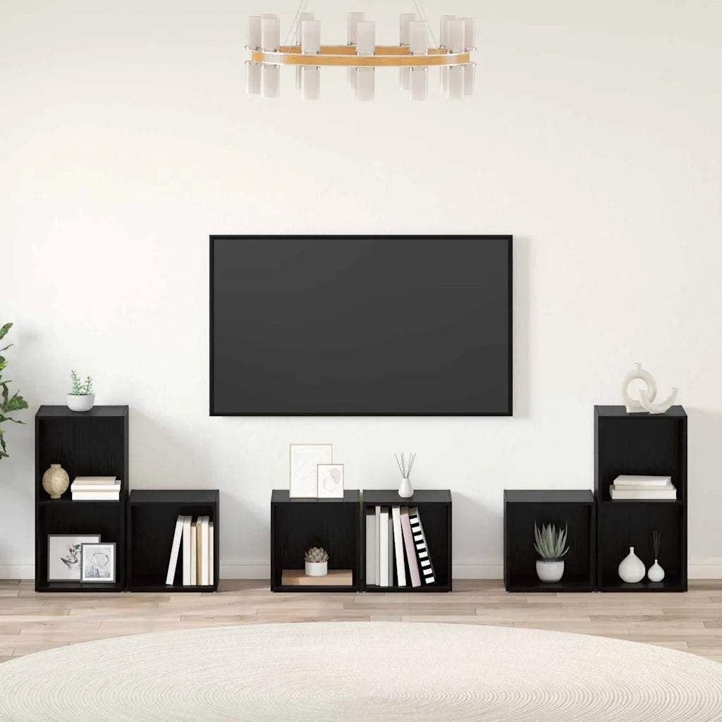 vidaXL Set di mobili TV 6 pcs Rovere Nero 37 x 35 x 72 cm