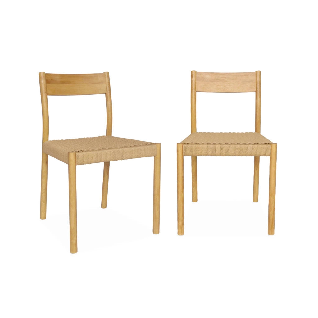 Set 2 sedie in legno e corda, marrone naturale