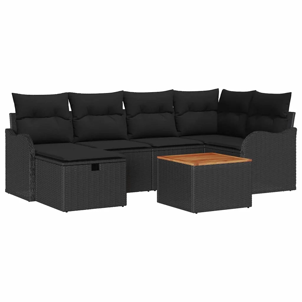 Set Divano da Giardino con cuscino 7 pcs Nero polyrattan
