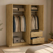 Armadio Camera da Letto Lesomiha, Guardaroba Grande 2 Ripiani, 195x205h cm Marrone Rovere Nodi