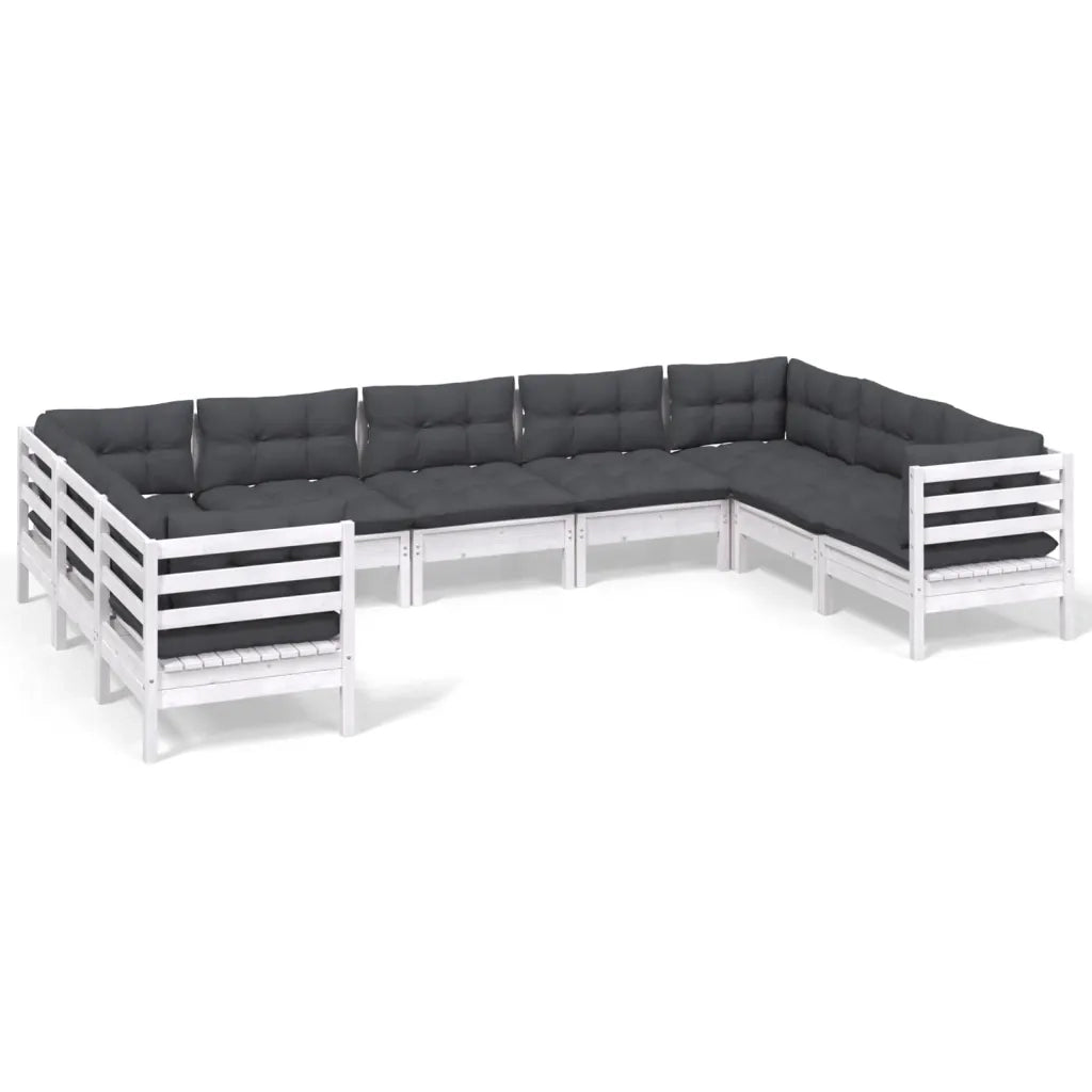 Set Divani da Giardino 9 pz con Cuscini Bianchi Legno di Pino 3097320