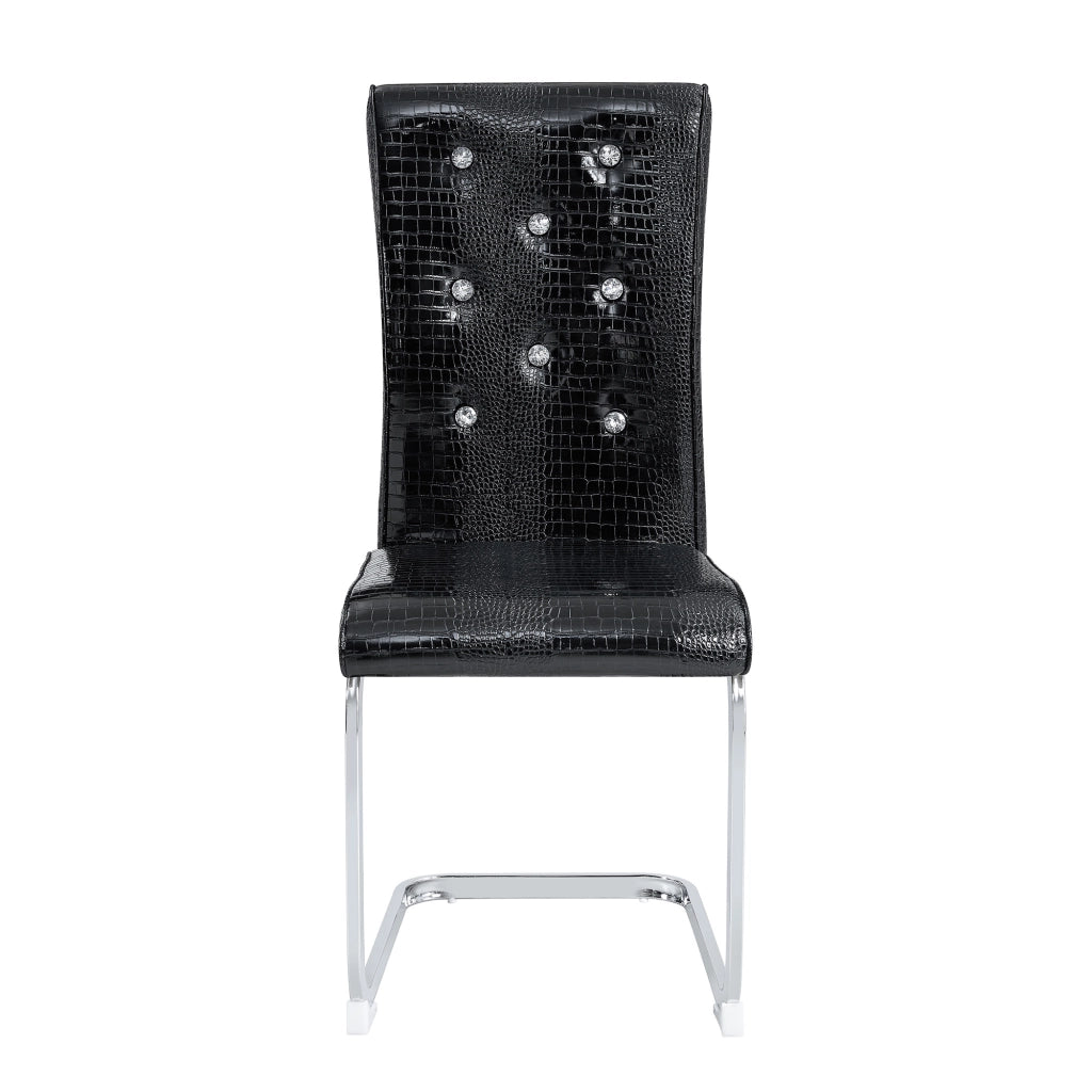 Sedia da pranzo in PVC effetto coccodrillo nera con struttura in metallo cromato e dettagli cristallo