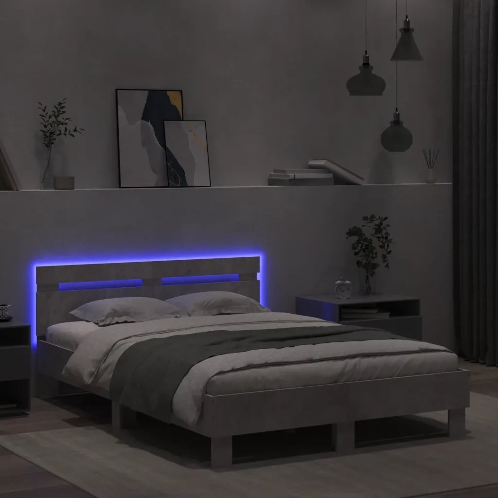Giroletto con Testiera e LED Grigio Cemento 120x200 cm 3207556