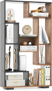 Libreria Geometrica 120 cm, Scaffale per Libri con Ripiani Aperti, Scaffale da Esposizione Moderno con Kit Anti-ribaltamento, Ideale per Casa Ufficio o Soggiorno (Nero+Marrone)