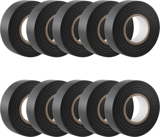 Tape elettrico nero 19mm x 20m - 10 Pacchi Isolante PVC autoadesivo forte per isolare, riparare e proteggere i cavi elettrici