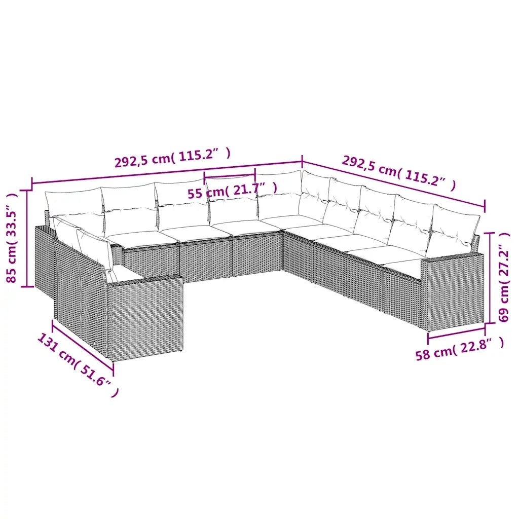 Set Divani da Giardino 11 pz con Cuscini in Polyrattan Nero 3219176