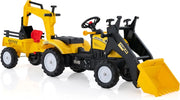 3 in 1 Escavatore per Bambini, Trattore con Rimorchio Staccabile Cavalcabile per Bambini, con 6 Ruote e 2 Benne, per 3-6 Anni (Giallo)