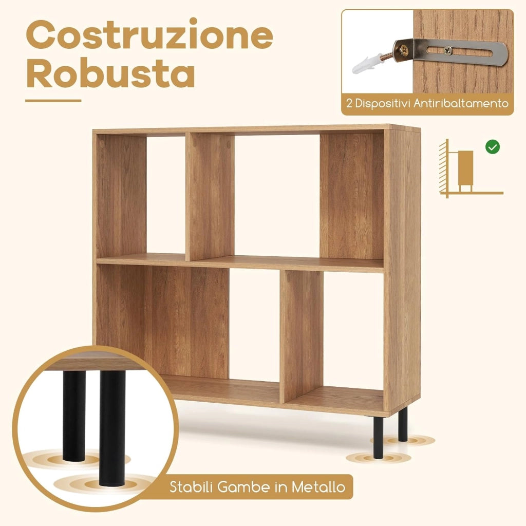 Libreria Scaffale a 4 Cubi Aperti, Libreria Basso in Legno Salvaspazio, Scaffale Espositivo per Camera da Letto, Soggiorno, Salotto, Ufficio e Studio, 90 x 30 x 90 cm (Naturale)