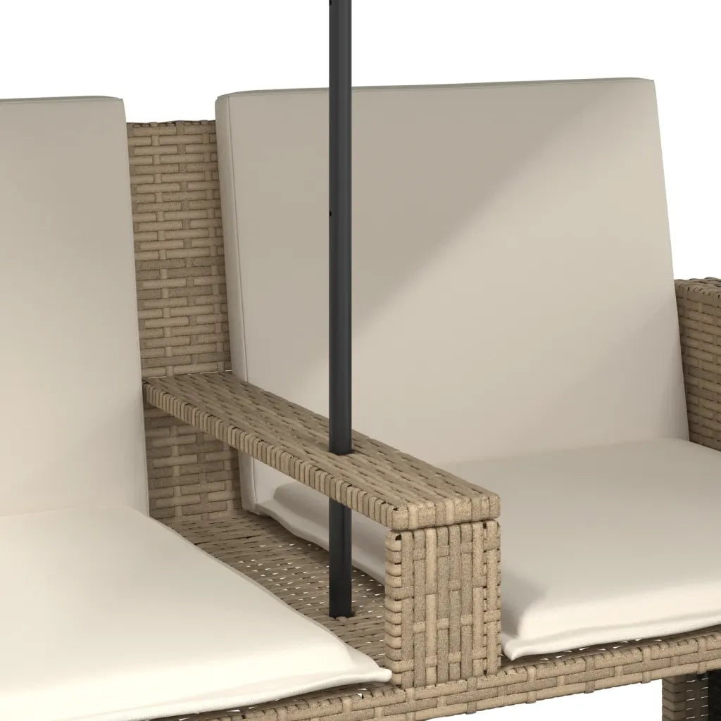 Divano Giardino 2 Posti-Sofa da Giardino-Divanetto da esterno Ombrellone e Sgabelli Beige Polyrattan 714239