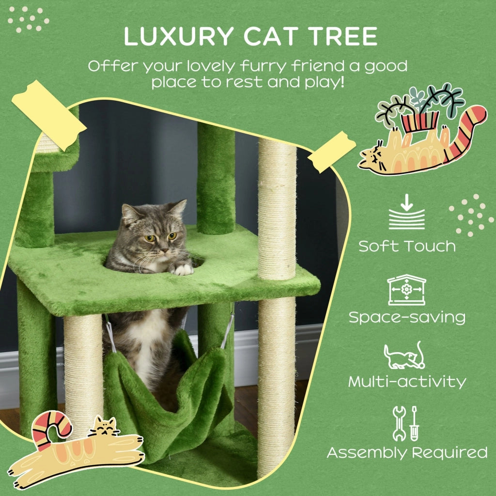 EasyComfort Albero Tiragraffi per Gatti con Amaca, Pallina e Tiragraffi in Sisal, 49x49x142cm, Verde