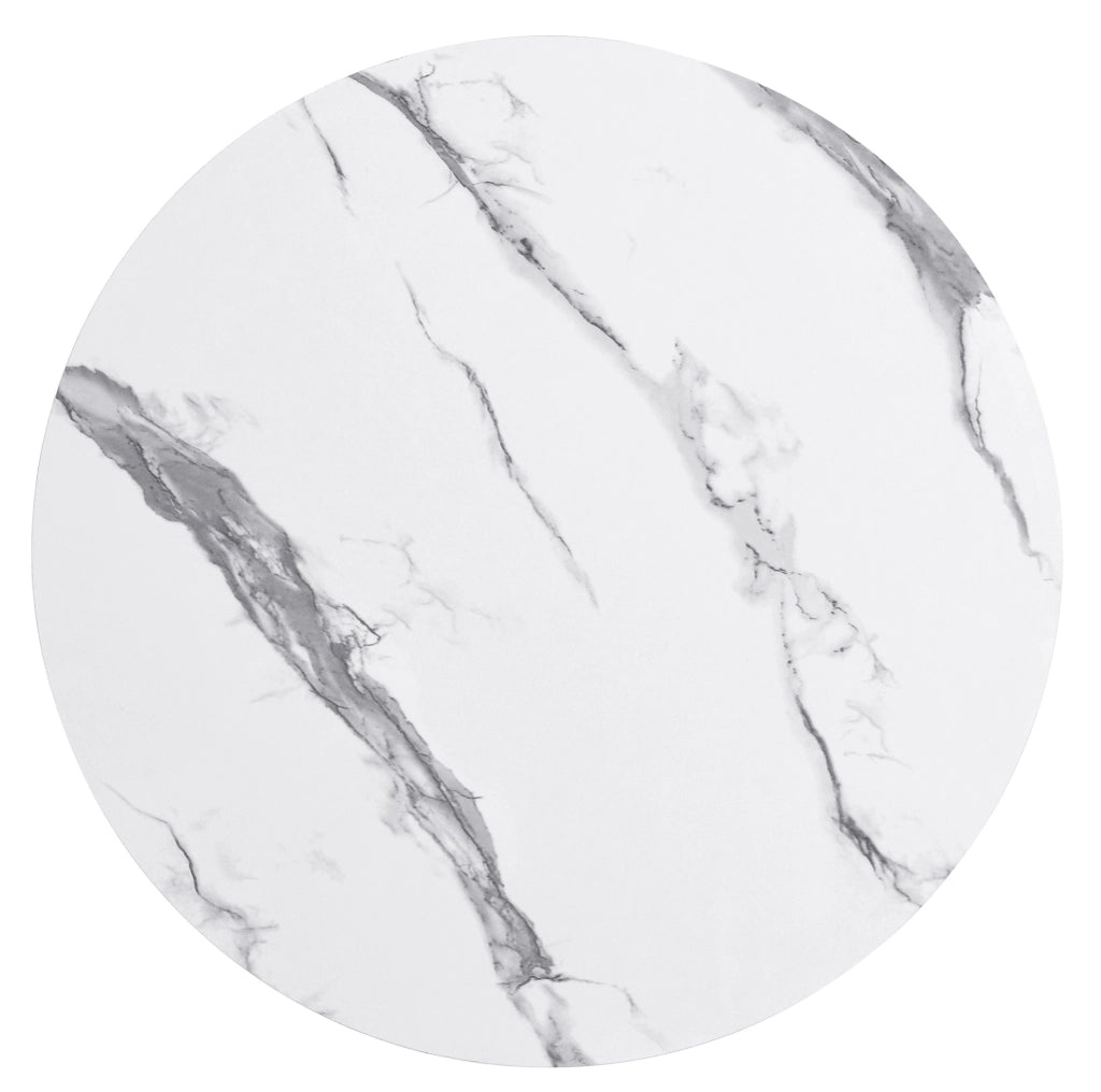 Set di 2 tavolini da caffè rotondi con finitura effetto marmo lucido; bianco e nero; MDF