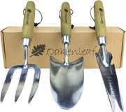 Set di giardinaggio 3 in 1 di grandi dimensioni in acciaio inox con manico di legno, zappa, forchetta e multitool