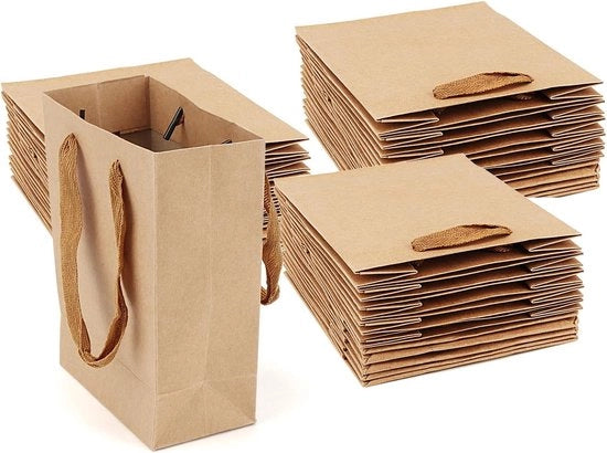 Borse di regalo in carta kraft 30 pz - dimensioni 12 x 6 x 17 cm - maniglia - ideali per compleanni/matrimoni