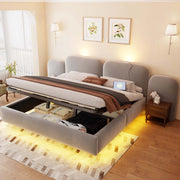Letto imbottito 180x200 cm con contenitore idraulico, LED RGB e USB-C in velluto grigio