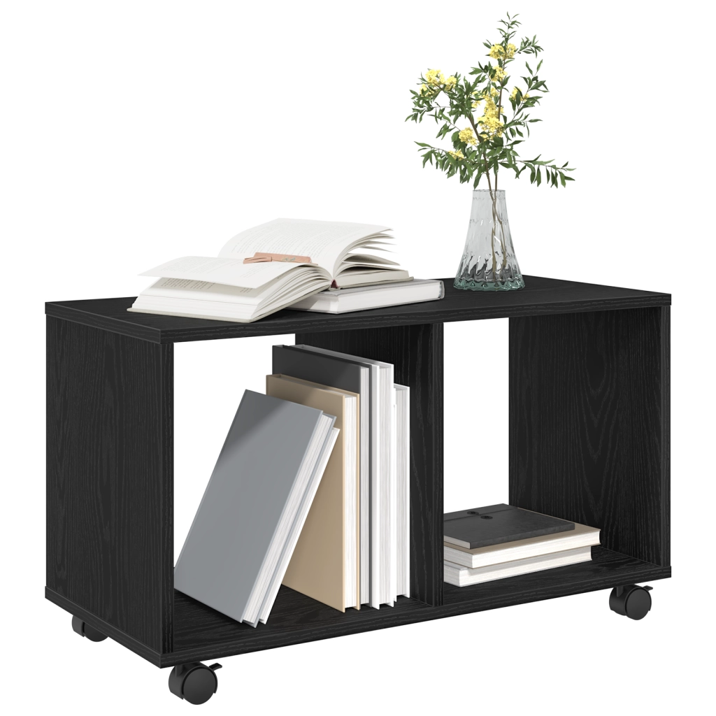 Tavolino con Ruote Rovere Nero 72x33x42,5 cm Legno Ingegnerizzato