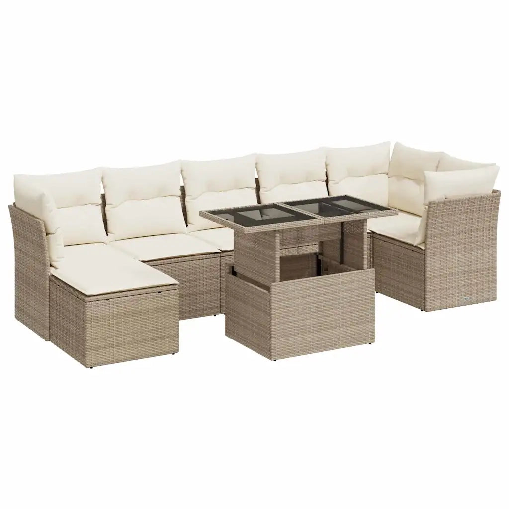 Set Divano da Giardino 8 pz con Cuscini Beige in Polyrattan 3326199