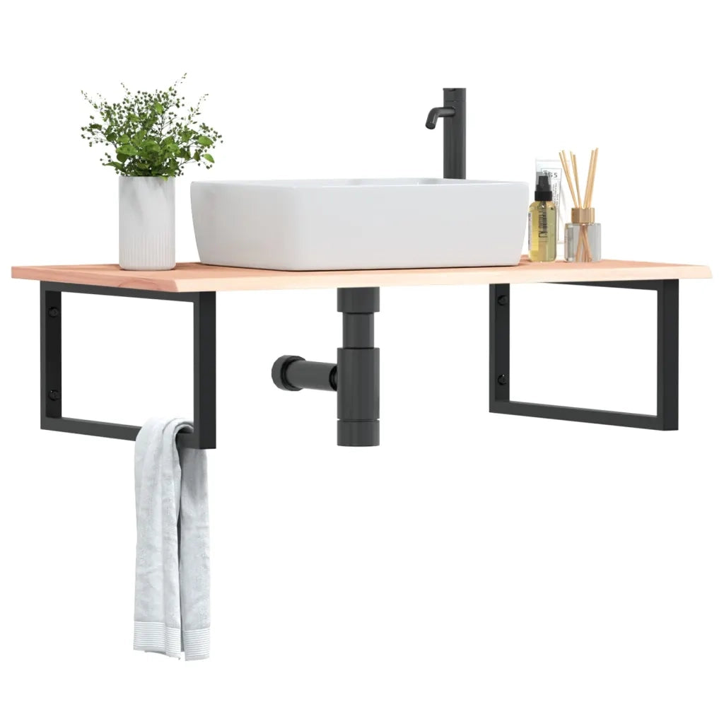 vidaXL Ripiano a Parete per Lavabo in Acciaio e Massello di Rovere