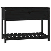 Fioriera rialzata per piante fiori patio giardino con ripiano 111,5 x 54 x 81 cm legno massello di pino nero 02_0038388